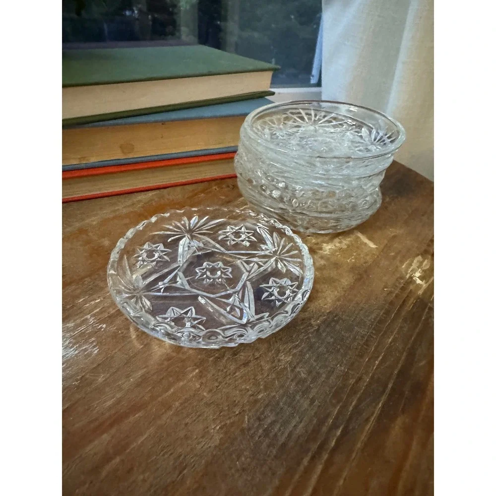VTG Anchor Hocking Glass Coasters Mixed Set 3 EAPC Star of David 3 Stars & Bars